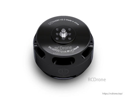T-Motor U7KV280 V2.0 black brushless drone motor top view with mounting holes and center shaft