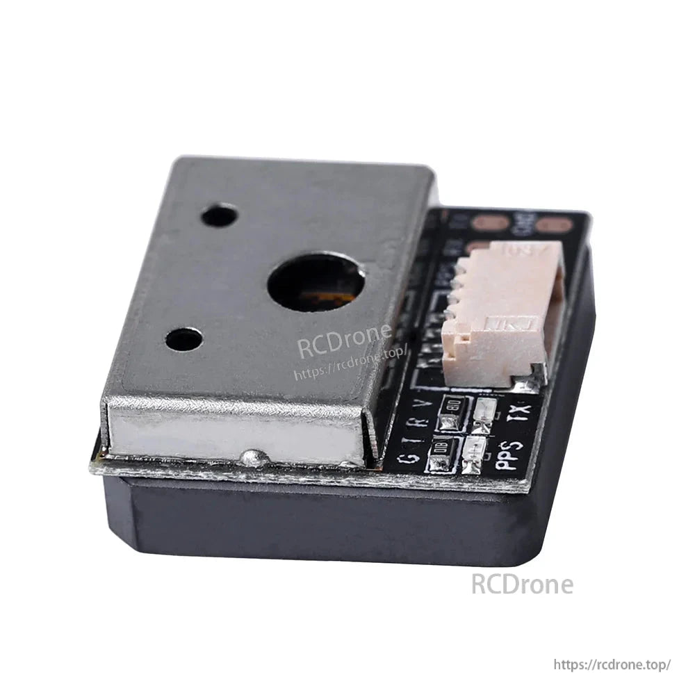 T-Motor UBLOX M10 GPS, T-Motor u-blox M10 GPS module with shielded receiver and 4-pin JST connector labeled GND RX TX PPS