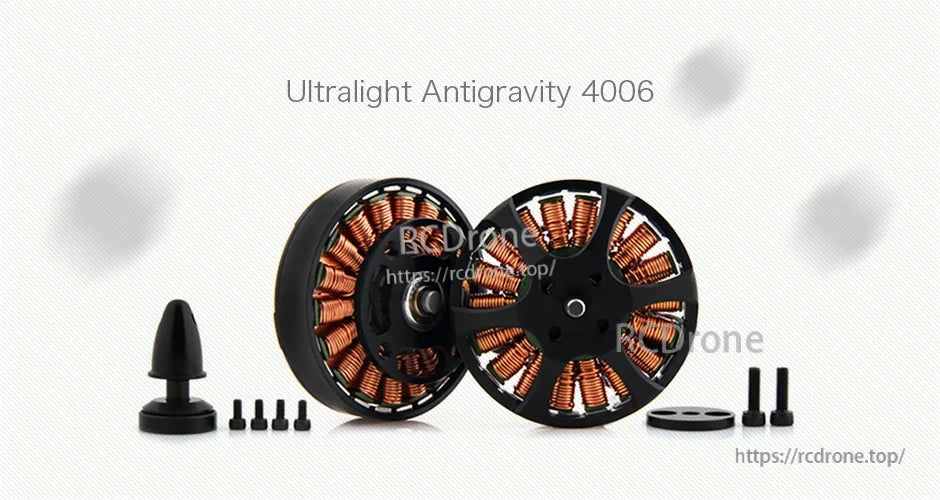 T-Motor, Ultralight Antigravity 4006 brushless motor with mounting screws, prop adapter and cone accessory kit