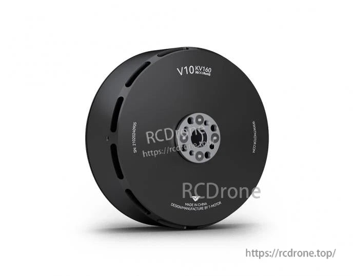 T-Motor V10 KV160 brushless motor with black housing and central multi-hole mounting hub