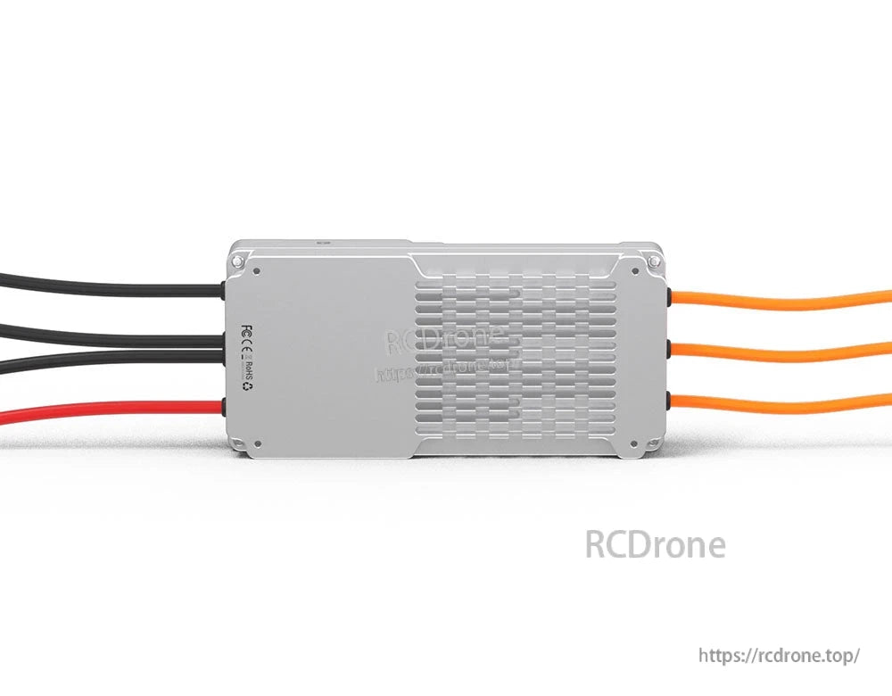 T-Motor V120A 24S UAV ESC in silver aluminum case with vented heatsink and red, black, and orange wires