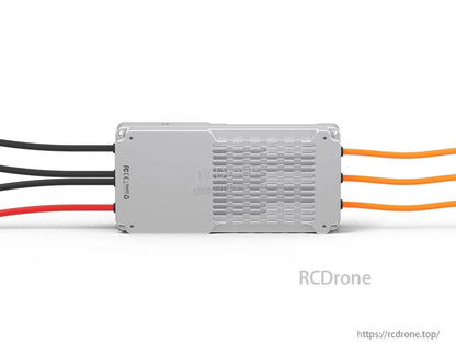 T-Motor V120A 24S UAV ESC in silver aluminum case with vented heatsink and red, black, and orange wires
