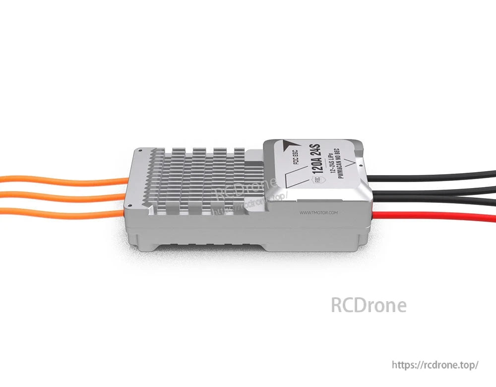 T-Motor V120A 24S UAV ESC, T-Motor V120A 24S UAV FOC ESC with finned aluminum heatsink, three motor leads and red/black power cables