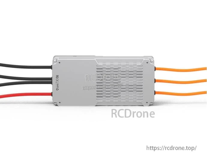 T-Motor V120A 24S UAV ESC in a silver aluminum case with power leads and three orange motor phase wires