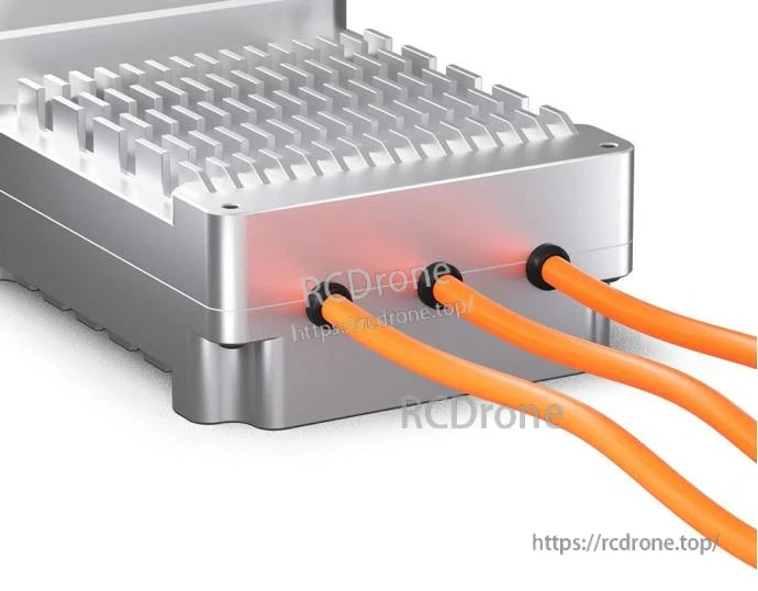 T-Motor V120A 24S UAV ESC, T-Motor V120A UAV ESC with finned aluminum heatsink and three orange motor wires exiting the side