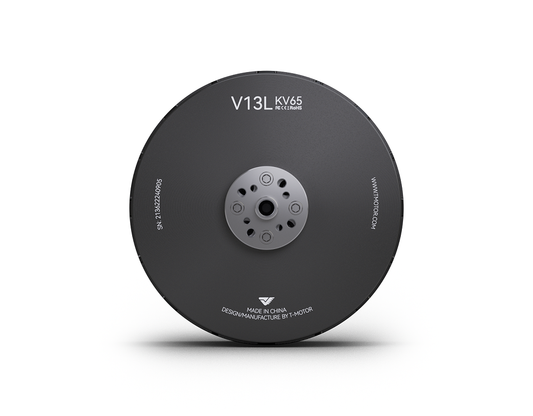 Top view of T-Motor V13L KV65 brushless drone motor bell with central mounting hub and bolt pattern