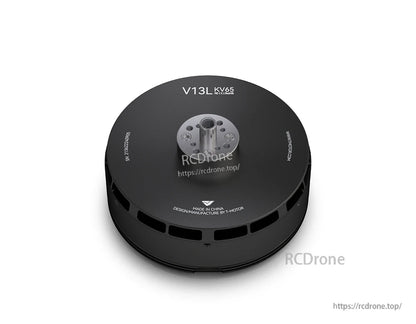 T-Motor V13L KV65 drone motor top view with threaded shaft mount and vented black housing