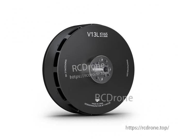 T-Motor V13L KV65 black brushless drone motor with vented housing and central mounting hub