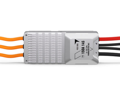 T-Motor V150A 14S UAV ESC with finned aluminum heat sink and pre-wired motor leads plus red/black power cables