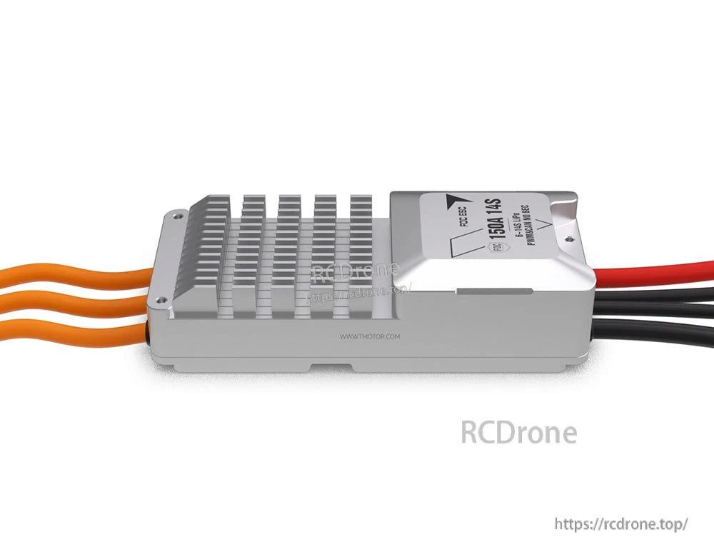 T-Motor V150A 14S UAV ESC with finned aluminum heat sink, label on top, and heavy-gauge input/output wires