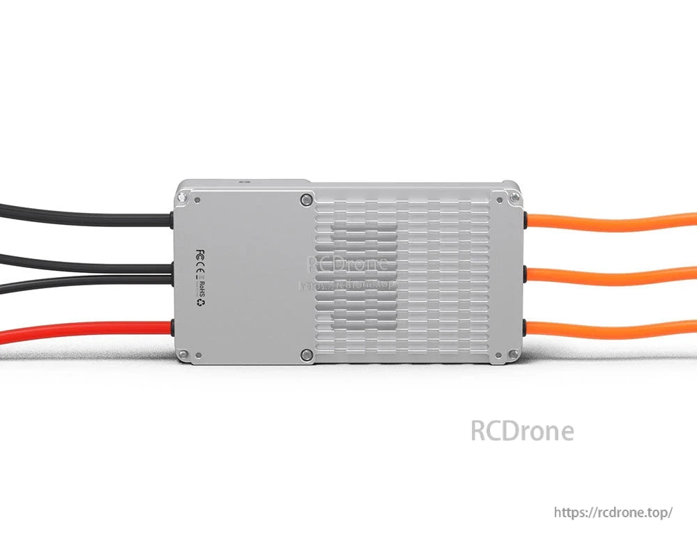 T-Motor V200A 24S UAV ESC in aluminum case with heat-sink fins and heavy-gauge power and motor wires
