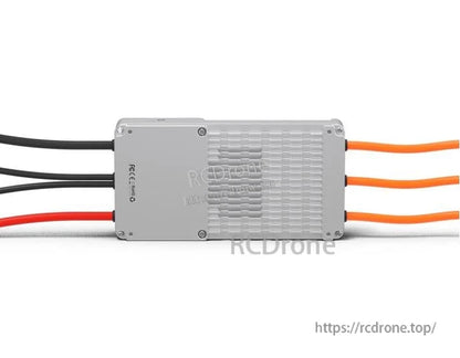T-Motor V200A 24S UAV ESC in silver aluminum case with ribbed heatsink and multiple power/motor wires