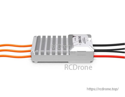 T-Motor V200A 24S UAV ESC with finned aluminum heatsink housing and red/black power leads plus three orange motor wires