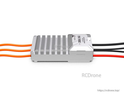 T-Motor V200A 24S UAV ESC with finned aluminum heatsink and 200A label, wired leads on both ends