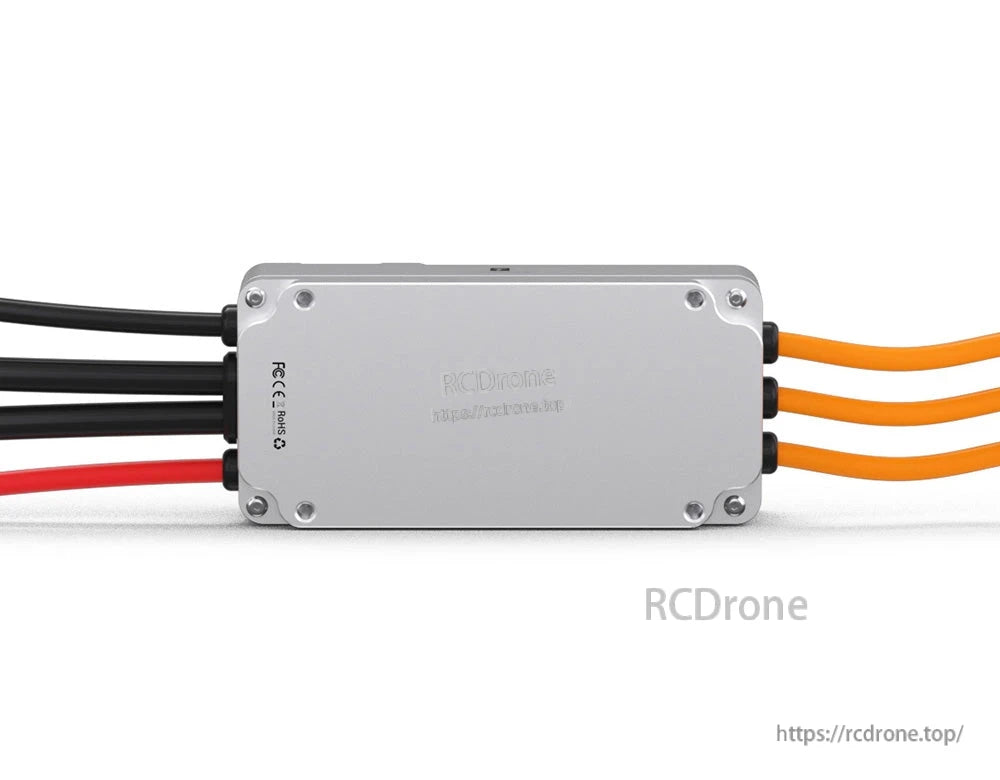 T-Motor V40A 14S UAV ESC, T-Motor V40A UAV ESC in aluminum case with three orange motor wires and black/red input leads