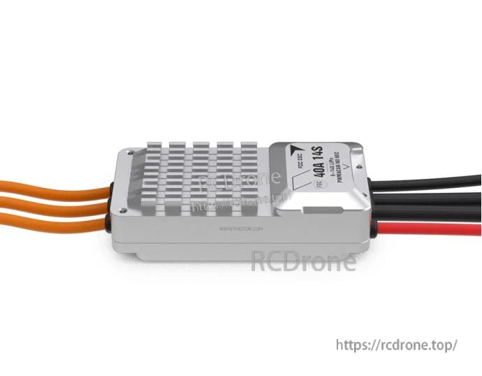 T-Motor V40A 14S UAV ESC in silver heatsink case with labeled top plate and prewired power and motor leads