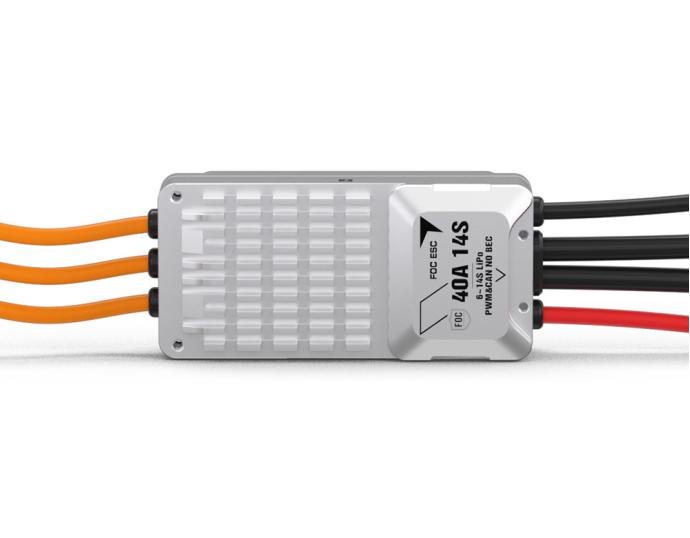 T-Motor V40A 14S UAV ESC, T-Motor 40A 14S UAV ESC with white heatsink case, three motor phase wires and PWM/CAN label (no BEC)