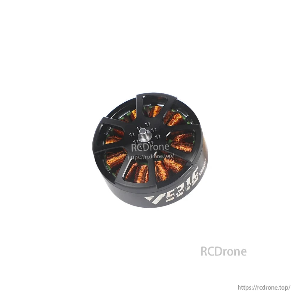 T-Motor brushless outrunner drone motor with black housing and exposed copper windings, top view