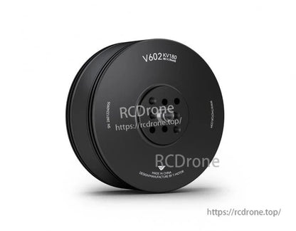 T-Motor V602 KV180 brushless drone motor close-up with black bell housing and mounting holes