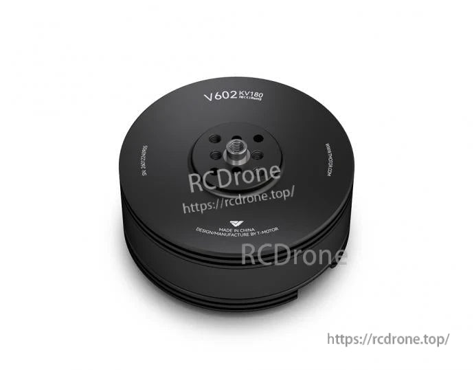 T-Motor V602 KV180 brushless motor top view with central threaded shaft and mounting holes