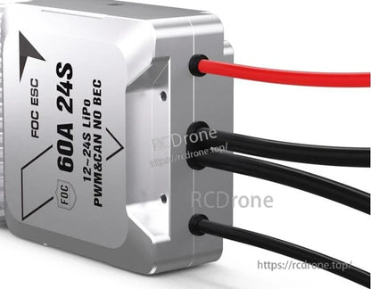 T-Motor V60A 24S UAV ESC, T-Motor V60A 24S FOC UAV ESC with metal housing, 60A label, and red/black power leads