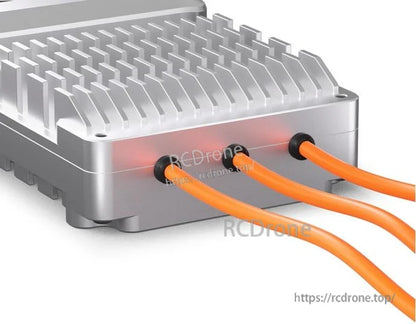T-Motor V60A 24S UAV ESC with finned aluminum heatsink case and orange power cables exiting the side