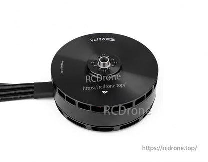 T-Motor VL1028 KV190 brushless drone motor with round black housing, vent slots, and attached cable