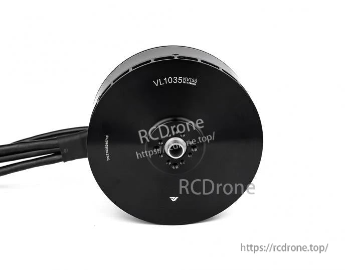 T-Motor VL1035 KV150 brushless motor, black round housing with central shaft and three power wires