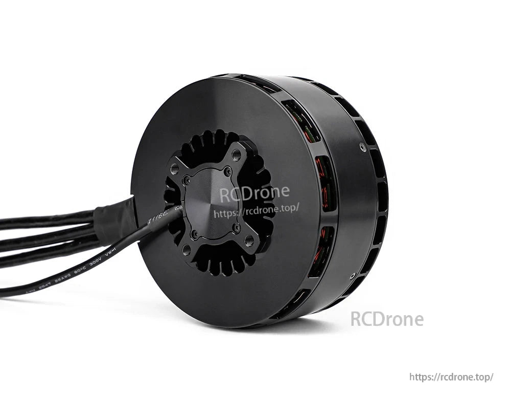 Black T-Motor brushless outrunner motor with enclosed housing, side ventilation slots, and attached power wires