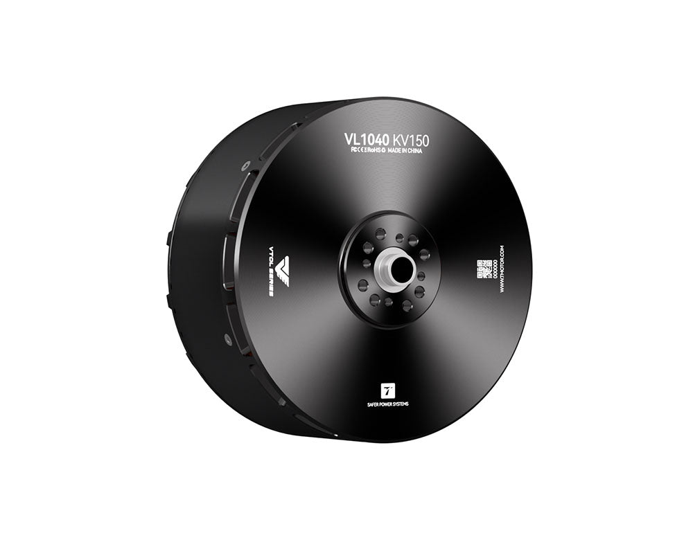 T-Motor VL1040 KV150 brushless motor, black top view with central shaft opening and mounting hole pattern