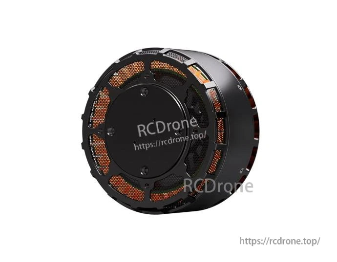 T-Motor brushless outrunner motor with black housing and visible copper windings, side profile view