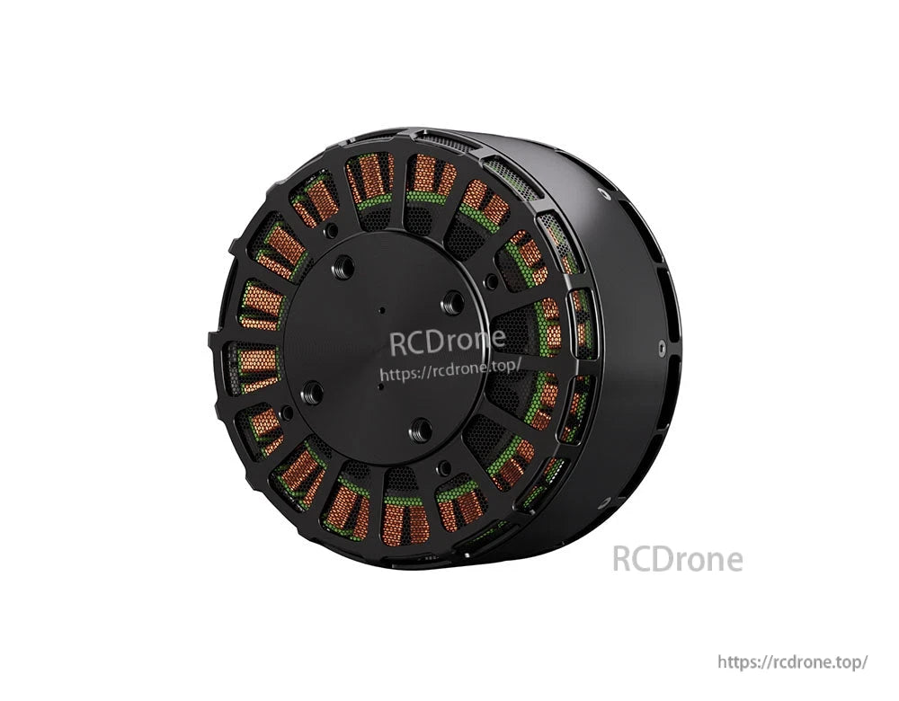 T-Motor brushless drone motor close-up with black housing and exposed copper windings