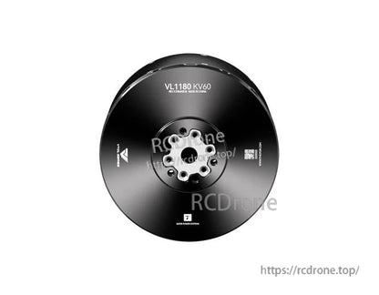 Top view of T-Motor VL1180 KV60 brushless drone motor with black round housing and central mounting hub