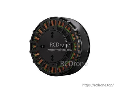 T-Motor black brushless drone motor with round housing and visible copper windings through side vents