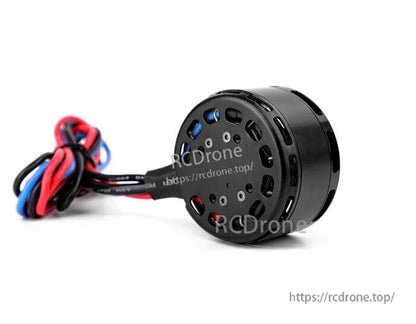 Black T-Motor brushless drone motor with vented housing and red, blue, and black power wires