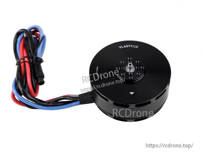 T-Motor V-L6011 brushless drone motor with round black housing, multi-hole mount hub, and red/blue/black leads