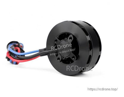 T-Motor brushless drone motor with black housing and prewired red, blue, and black leads with bullet connectors