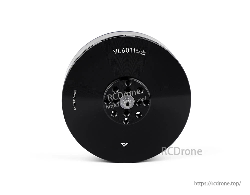 Top view of T-Motor VL6011 KV180 brushless motor with black housing and multi-hole mounting hub