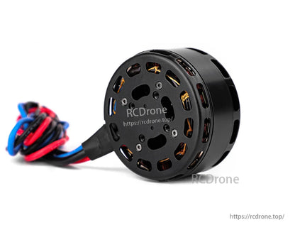 Black T-Motor brushless outrunner drone motor with vented housing and red, blue, and black lead wires