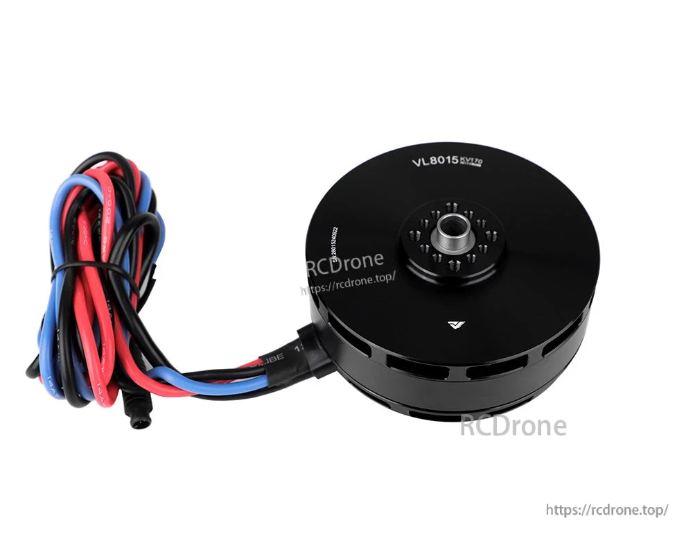 T-Motor VL8015 KV170 brushless drone motor with black housing, top shaft hub, and red/blue/black wires