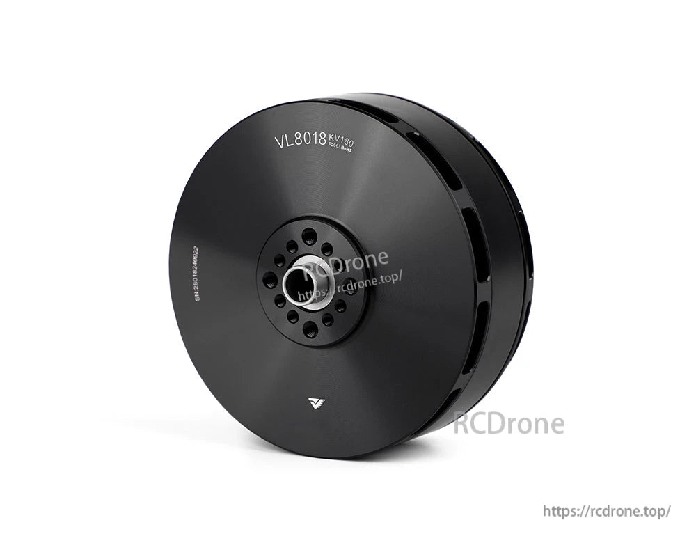 T-Motor VL8018 KV180 brushless motor in black, top view with central shaft and mounting hole pattern