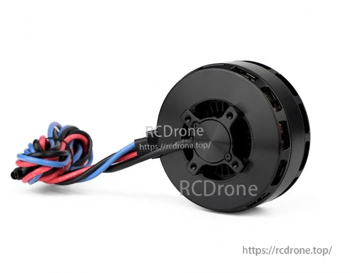 Black T-Motor brushless drone motor with mounting hub and red, blue, and black wires