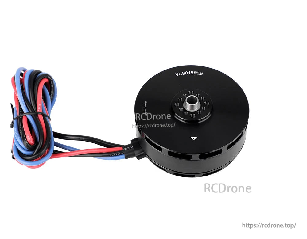 T-Motor VL8018 KV180 brushless drone motor with black housing and red, blue, and black leads