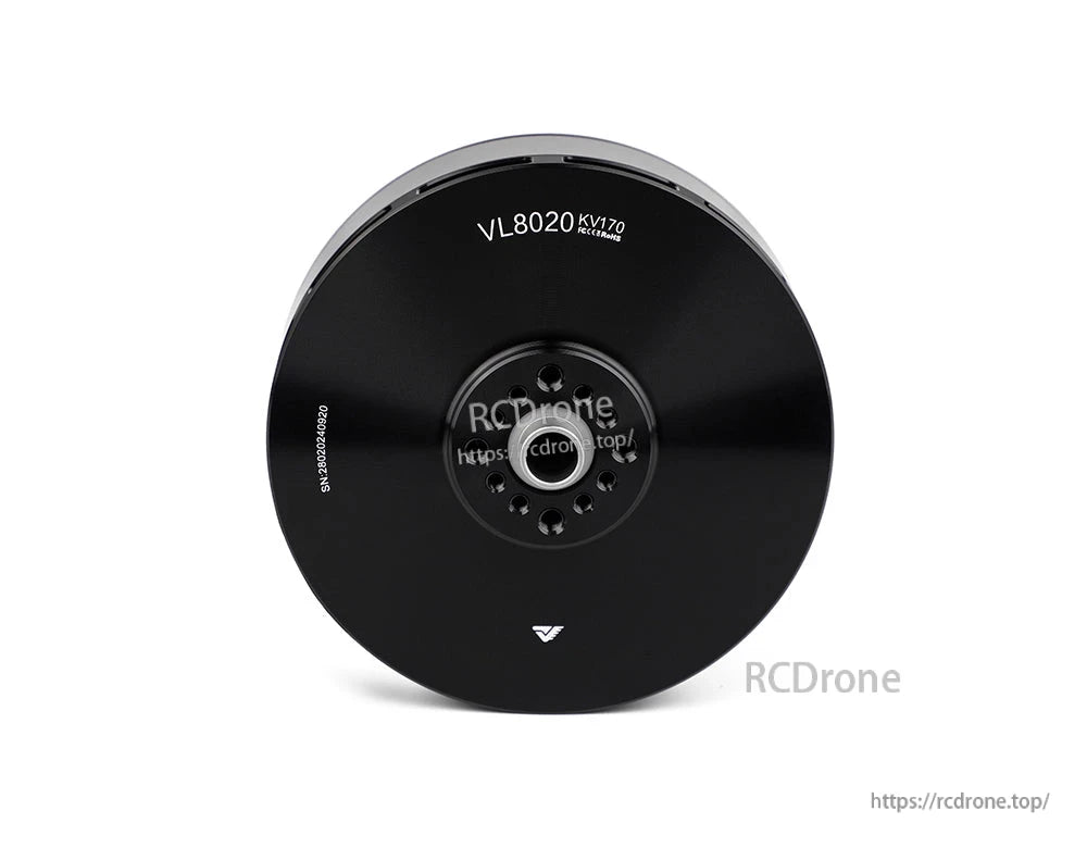 T-Motor VL8020 KV170 brushless motor top view with black housing and multi-hole mounting hub