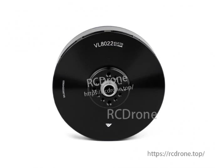 Top view of T-Motor VL8022 KV170 black drone motor with flat round housing and center mounting holes