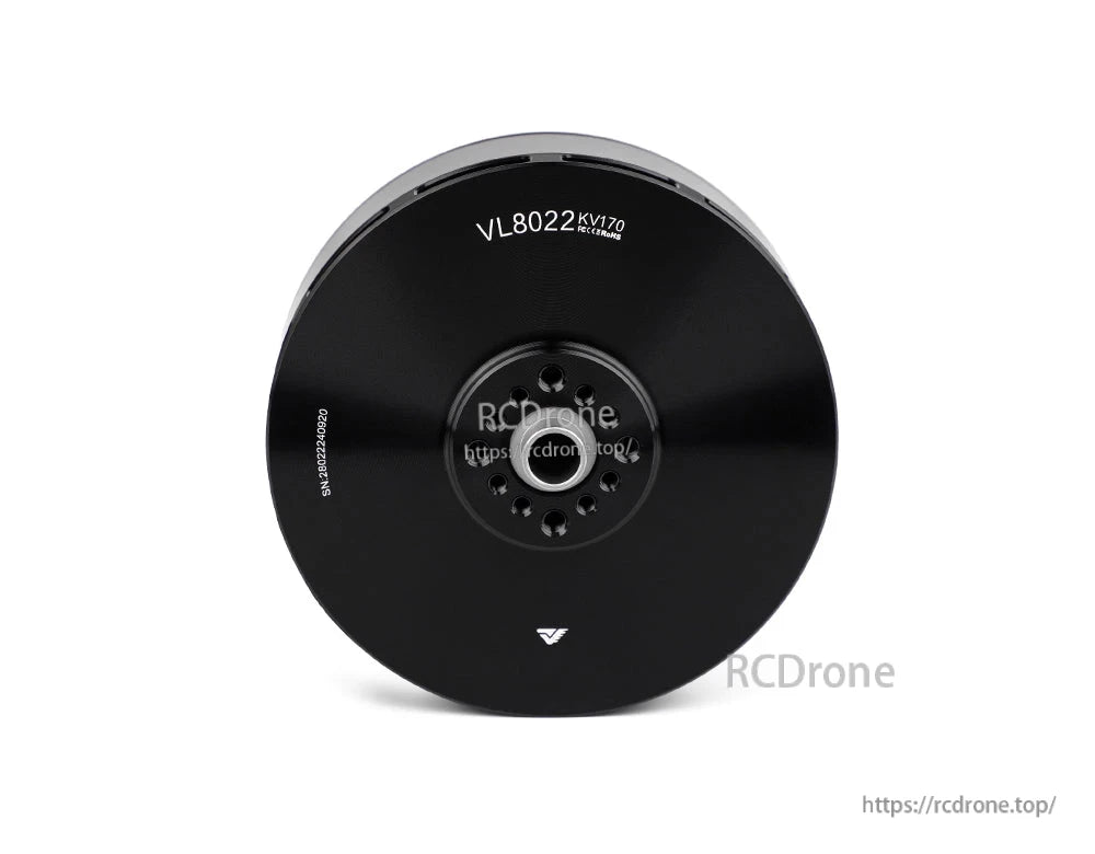Top view of T-Motor VL8022 KV170 brushless motor with black round housing and central mounting hub
