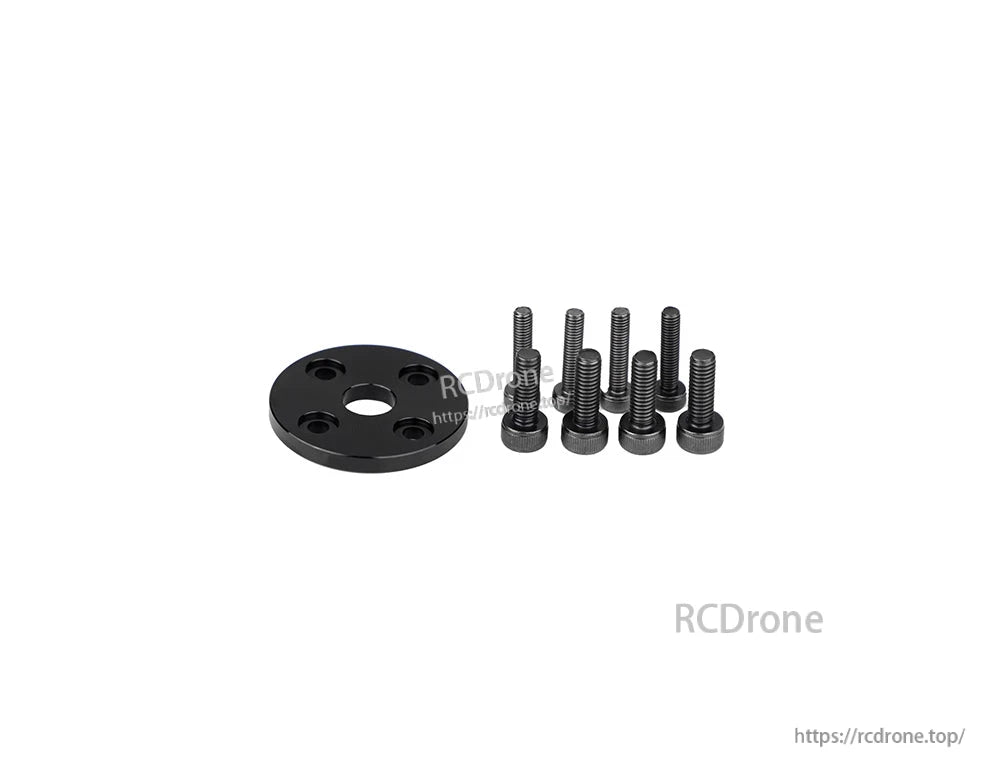 T-Motor black round mounting plate with center hole and four bolt holes, included with a set of socket-head screws