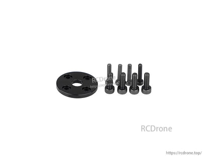 T-Motor black round mounting plate with center hole and four bolt holes, included with a set of socket-head screws