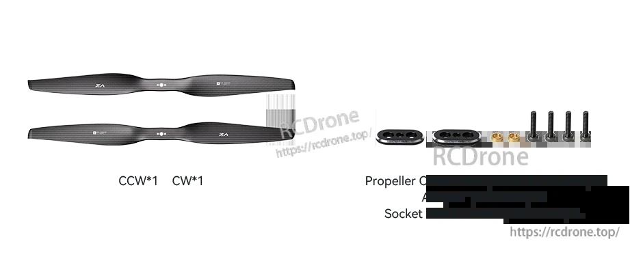 T-Motor VZ18x7 18in PMI Carbon VTOL Propeller, T-Motor VZ18x7 18-inch carbon VTOL propeller pair (CW/CCW) with cover plates, adapters, and M3 screws