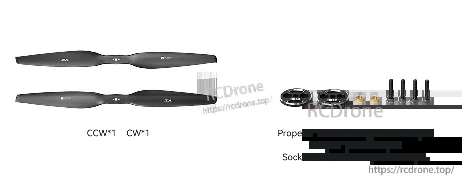 T-Motor VZ20x8.2 20in VTOL Propeller, T-Motor VZ20x8.2 20-inch VTOL propellers (CW and CCW) with cover plates, adapters, and M3x14mm screws